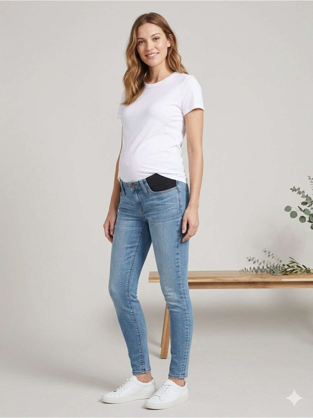Madewell Blue Maternity Skinny Jeans with Black Stretch Panels